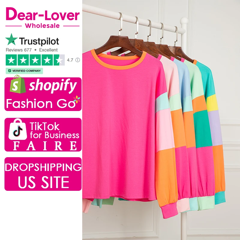 Dear-Lover Women Colorblock Patchwork Oversized Long Sleeve Top