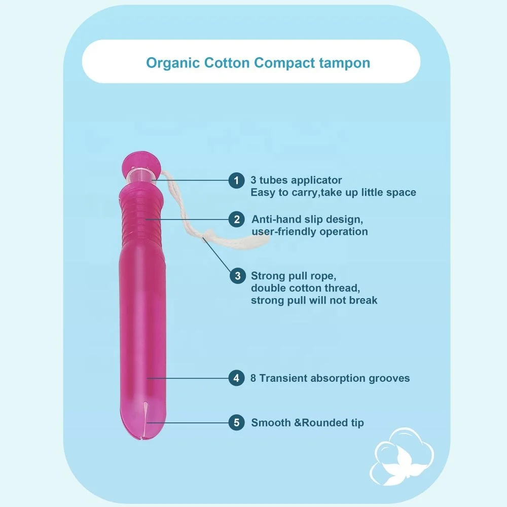 Wholesales 100% organic cotton tampons applicator Biodegradable Tampon for women