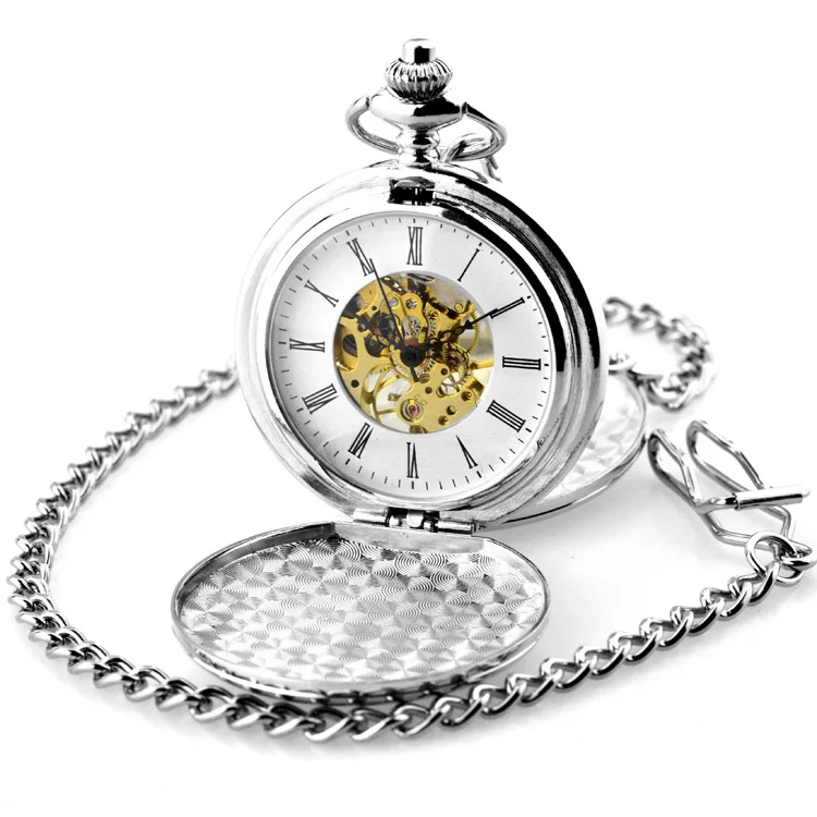 skeleton watch American Double Open Cover Design Glossy Retro Mechanical Pocket Watch Pendent watch