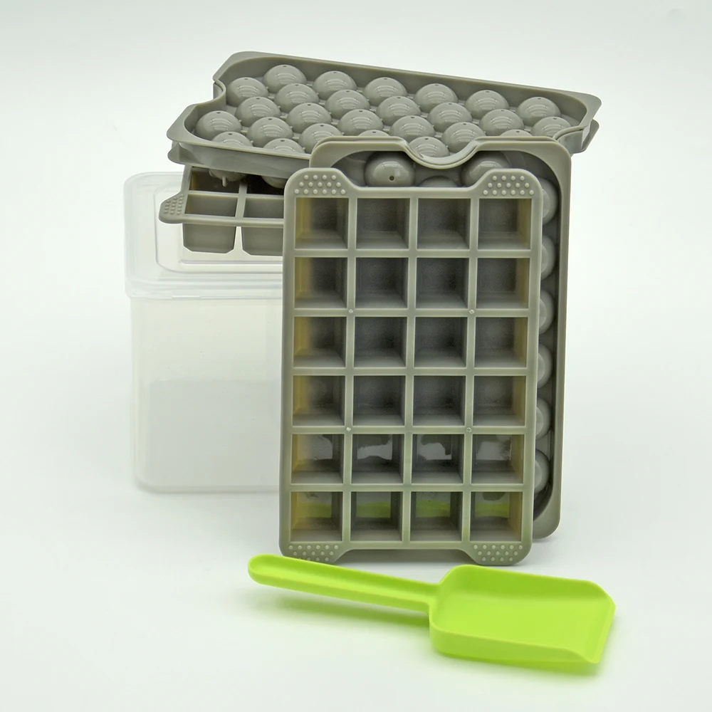 Best selling wholesale square ice cube mold Easy release plastic ice cube tray with lid and bin