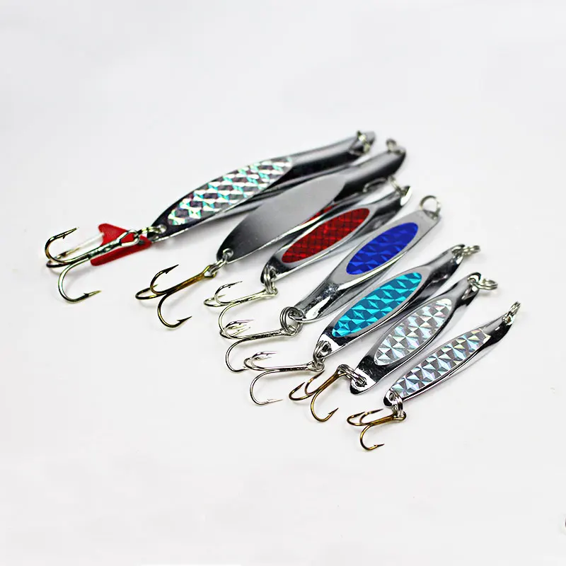 Metal Spoon Saltwater Fishing Lures Slow Vertical Jigs Bait With Assist Mustad Treble Hook for Bass Tuna Salmon Sailfish Trout