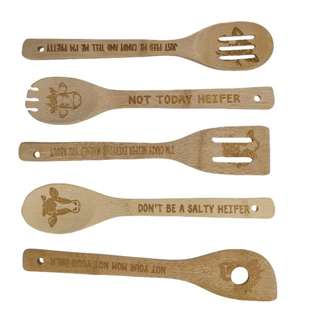 Bamboo Kitchen Spatula Set Spoon Sets Cooking Serving Utensils Gadgets