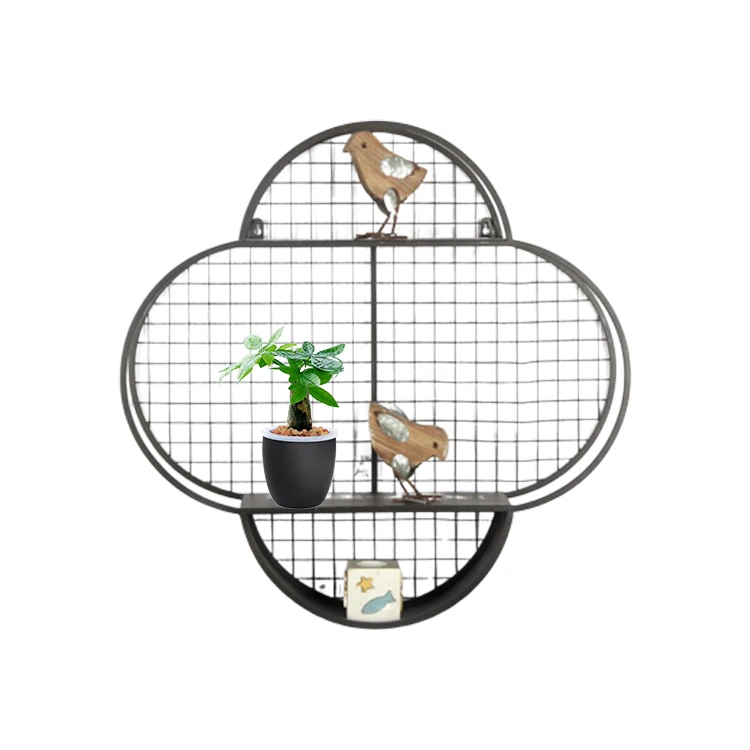 Chinese Wall Decorative Hanging Book Metal Iron Storage Wall Shelf Gold