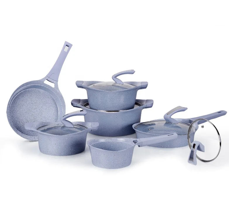 Durable Granite Coating Aluminum Home Cooking Wok And Casserole Set Friction Resistant Non Stick Coating Varieties