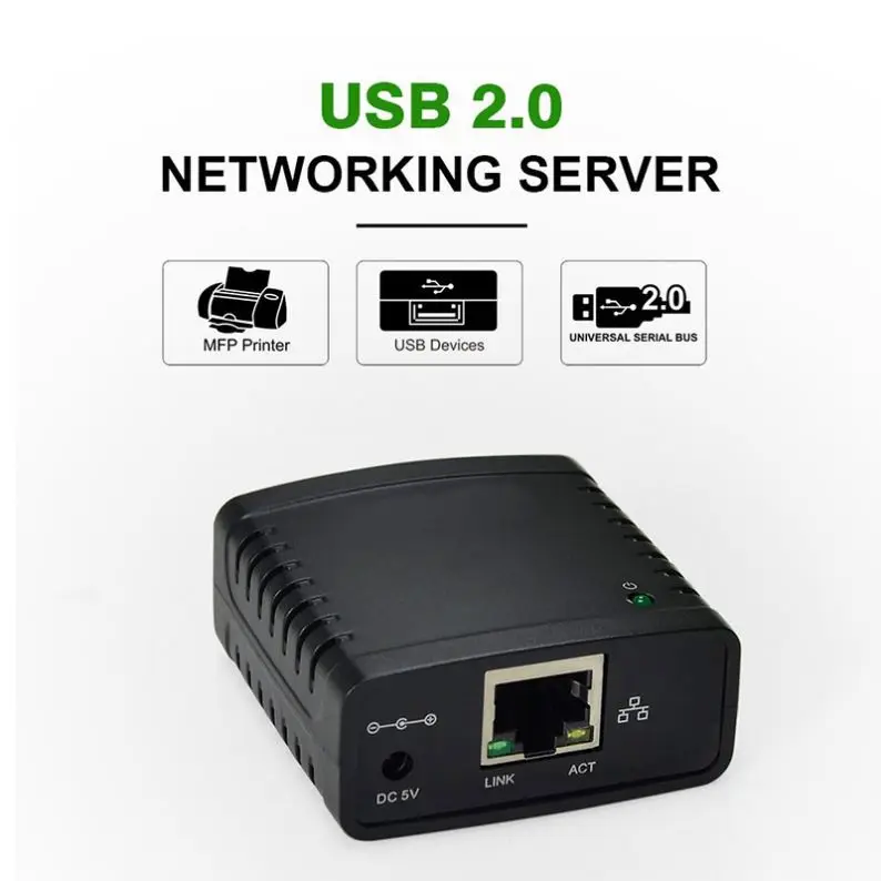 wireless Networking Print Server, USB 2.0 Print Server with power adapter