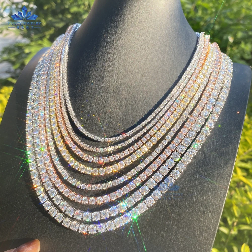 2MM 3MM 4MM 5MM 6.5MM 10MM Moissanite Tennis Chain Hip Hop Iced Out D Color VVS 925 Sterling Silver Mossanite Tennis Necklace