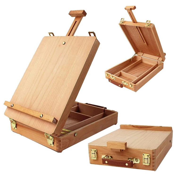 Art Supply Adjustable Portable Place Draw Round Desktop Beech pine wood Paint Sketch Easel Box