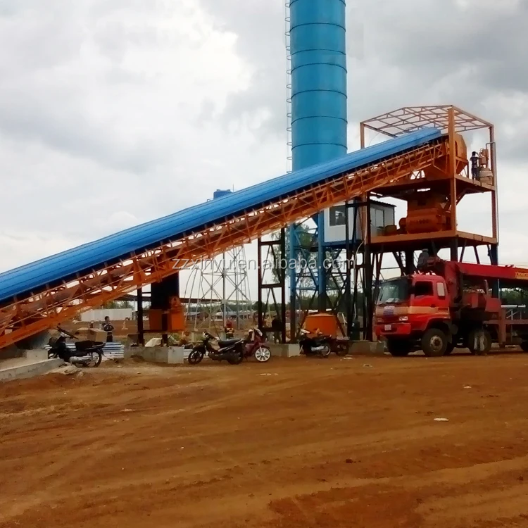stationary hzs60 automatic concrete batching plant with layout drawing