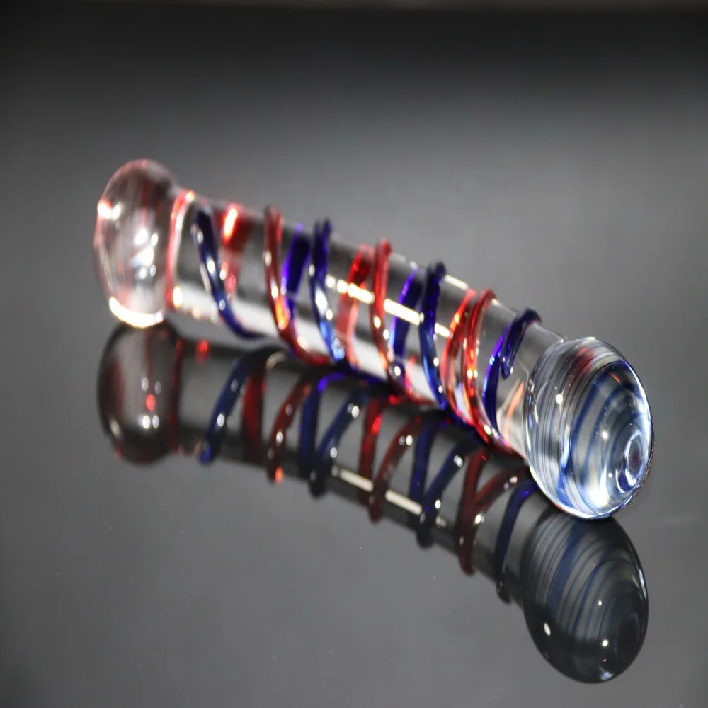 vibrating light pyrex glass dildo with colorful design