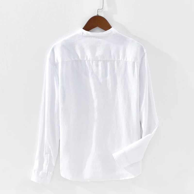 China Stand Collar Casual Linen Cotton Long Sleeve Men Shirts With Button