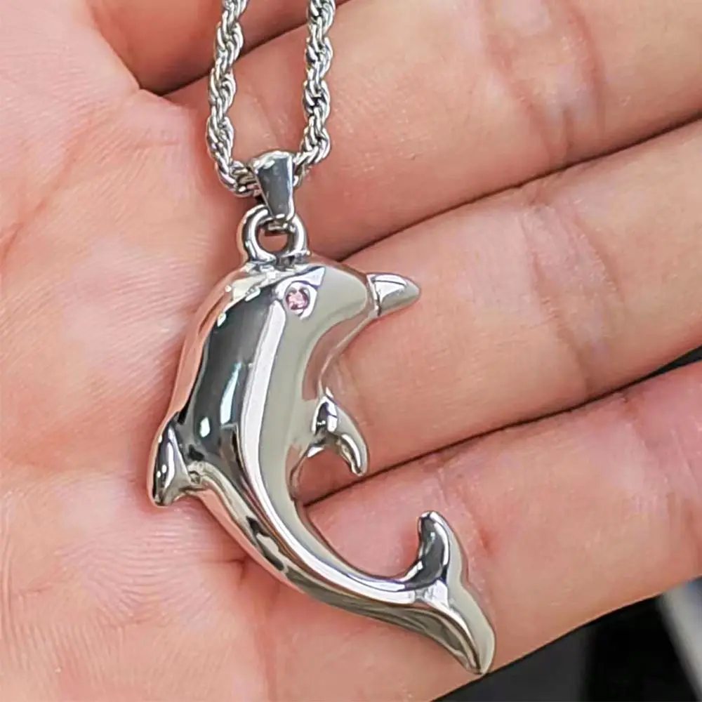 FANJIN Fashion Jewelry Wholesale Creative Gifts Dolphin Design Stainless Steel Pendant Exquisite Girls Necklace