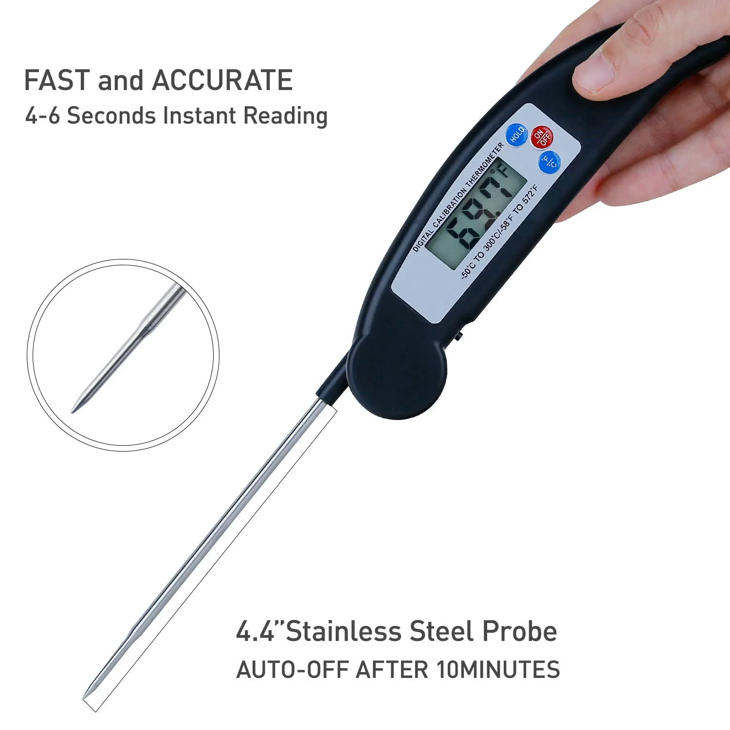 Household BBQ Meat Thermometer with Folding Probe Large Digital Display Food Thermometer