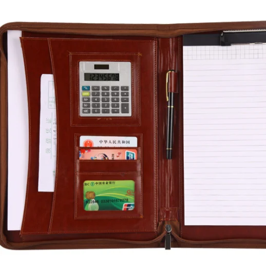 Document Organizer Zipper File Folder Notebook Custom Logo Business Pu Leather Portfolio With