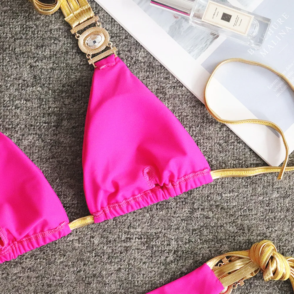 3D Custom logo Luxury Swimwear Women Sexy See Through Mini Micro Bra Sheer String Bikini Beachwear 2 Piece Set