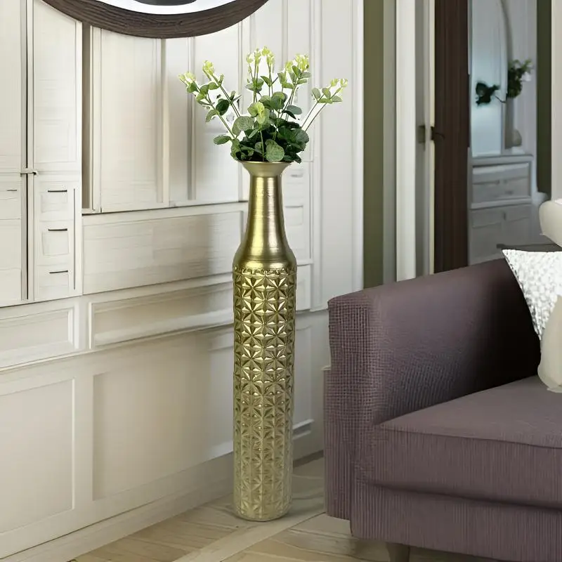 Lander Non-fragile large tall modern home decoration ornaments art floor metal gold vase for hotel