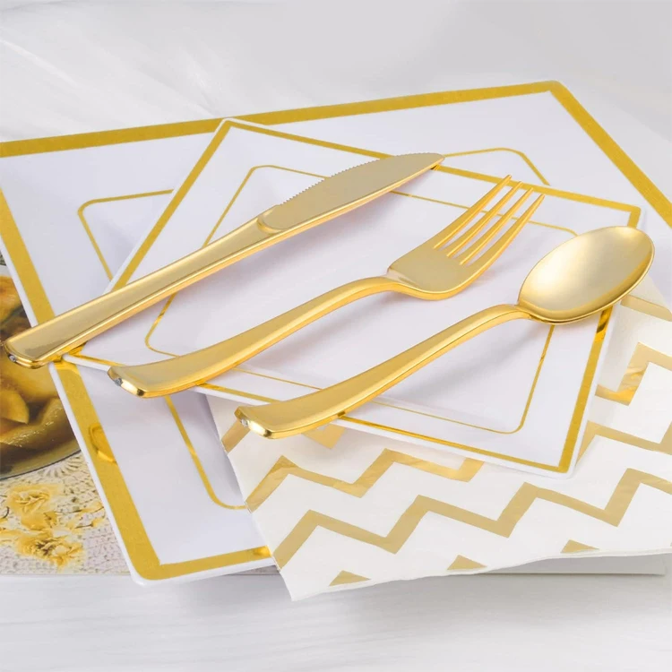 Custom Gold Plated Cutlery Set Gold Plastic Cutlery For Wedding Party