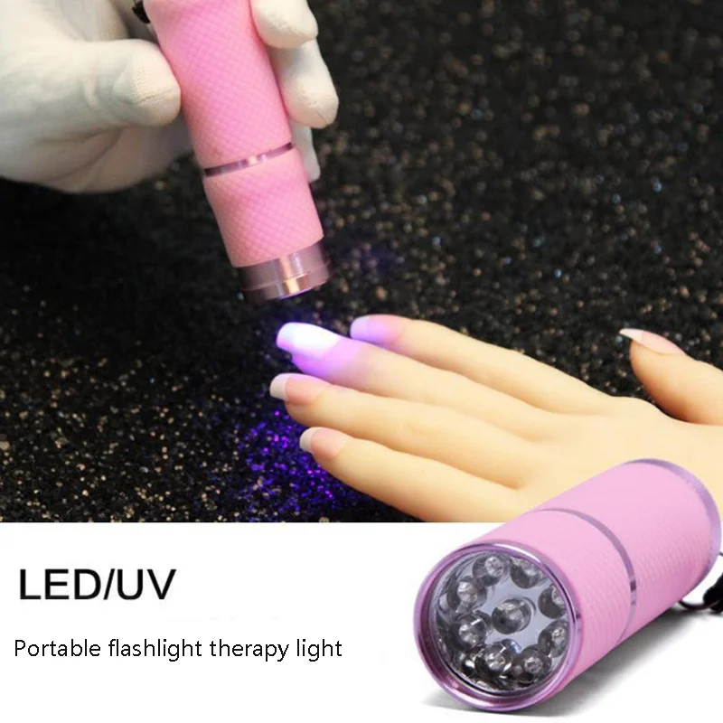 9 LED Beads Mini Night Glow  Flashlight Portable Waterproof Aluminum Alloy Purple Light UV Light Lamp