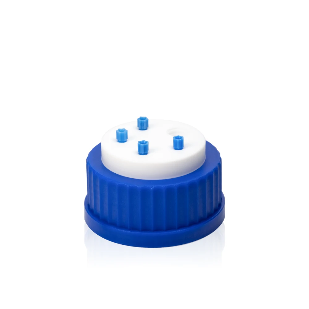 Blue GL80 Solvent Safety Waste Cap with 4 ports Including 4 x fitting 3.2mm. 1 set/pk