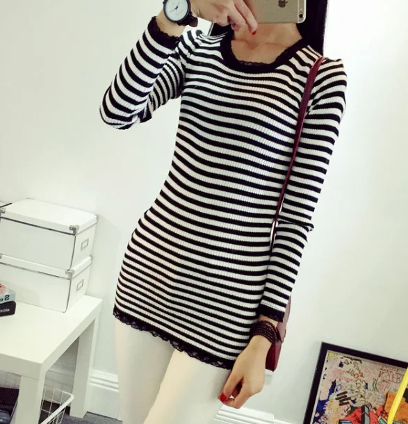 Women blouse ladies fashion Korean lace knitted woman new stripe sweaters