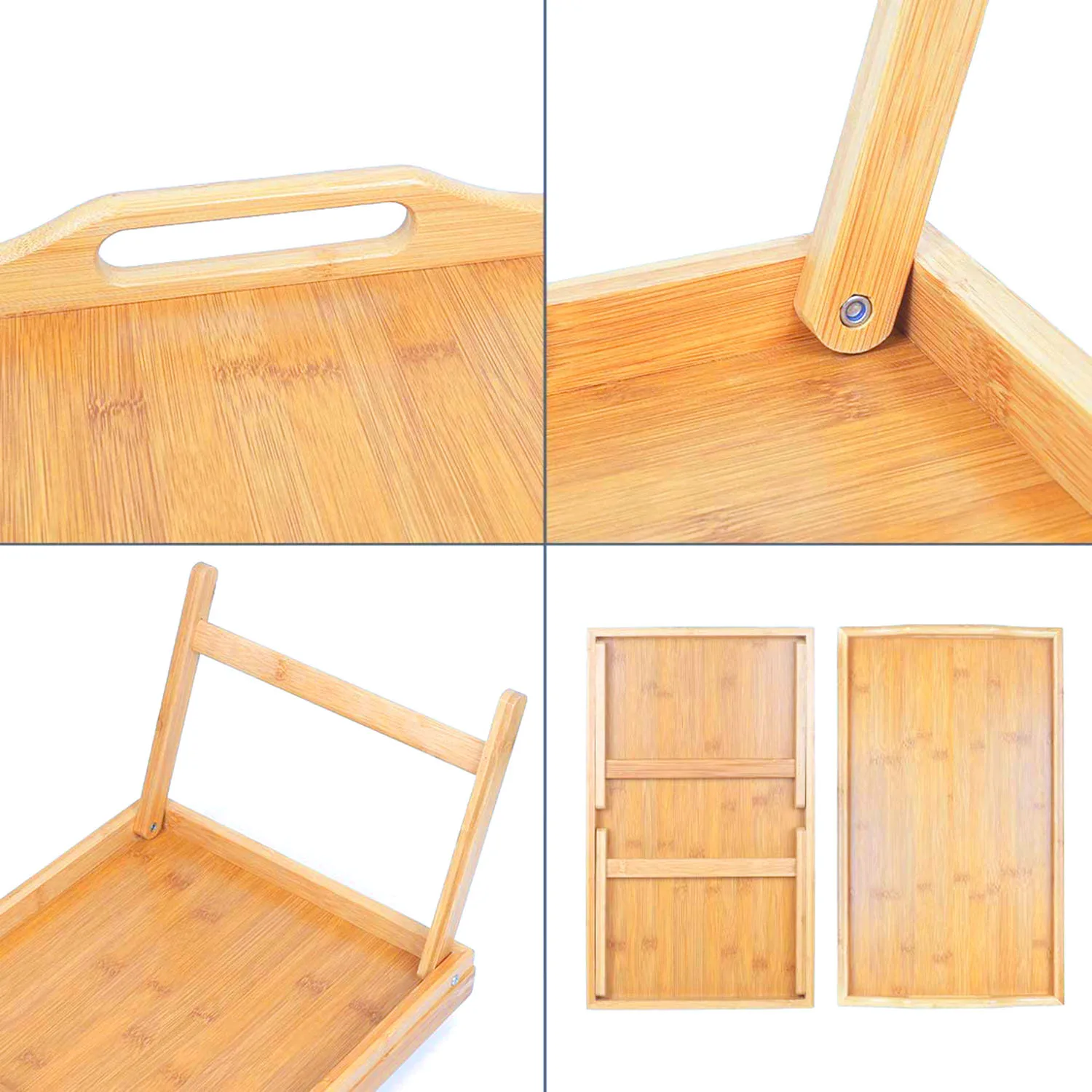 Bed Tray with Folding Legs Bamboo Breakfast Snack Serving Tray with Legs for Eating and Laptop