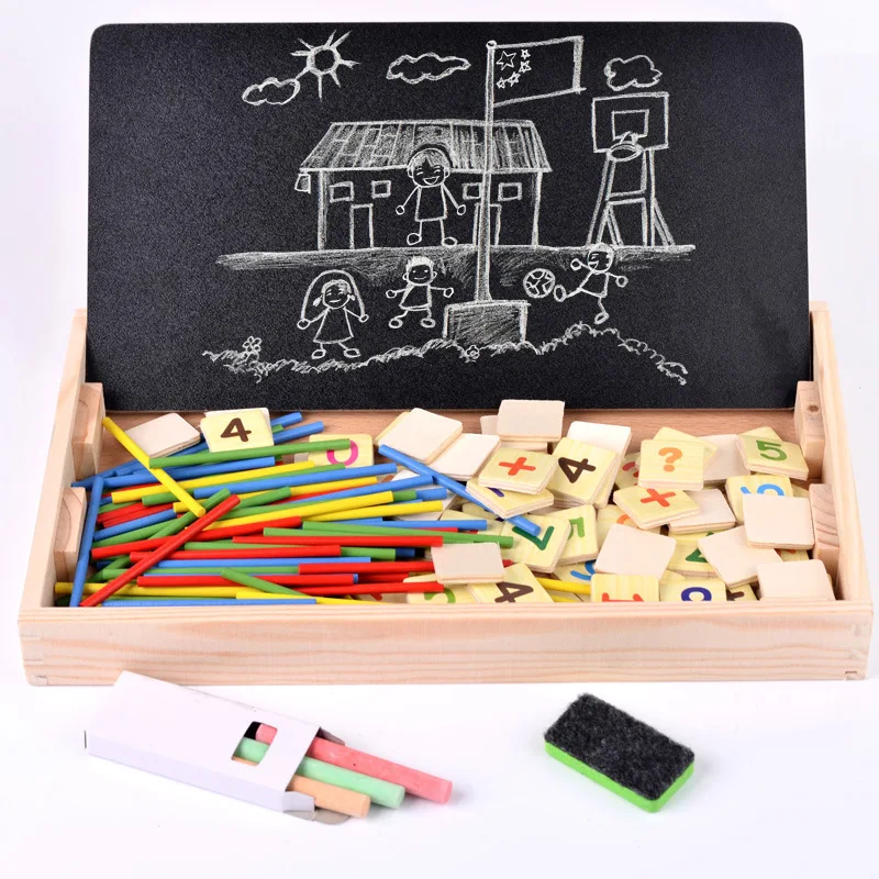 TS Multi-functional kids double sides board game early education digital computing learning box children math wooden toy