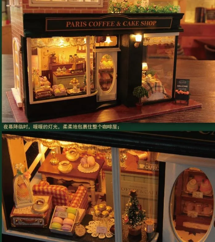 Diy French coffee trip cottage Large handmade model house gift with cover