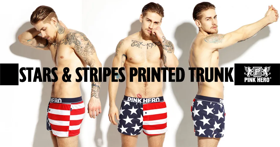 Whole Sale Open the door in front with the Stars and the Stripes printed Boxers Briefs 100%cotton Mens Supporter Underwear
