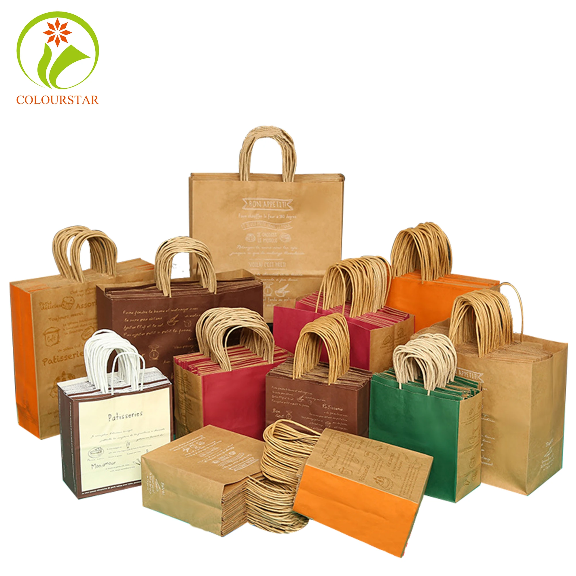 Cheap Recycled Twist Handle Logo bag gift paper bag blank Printing Brown Kraft socks Paper Bag string handle for food packaging