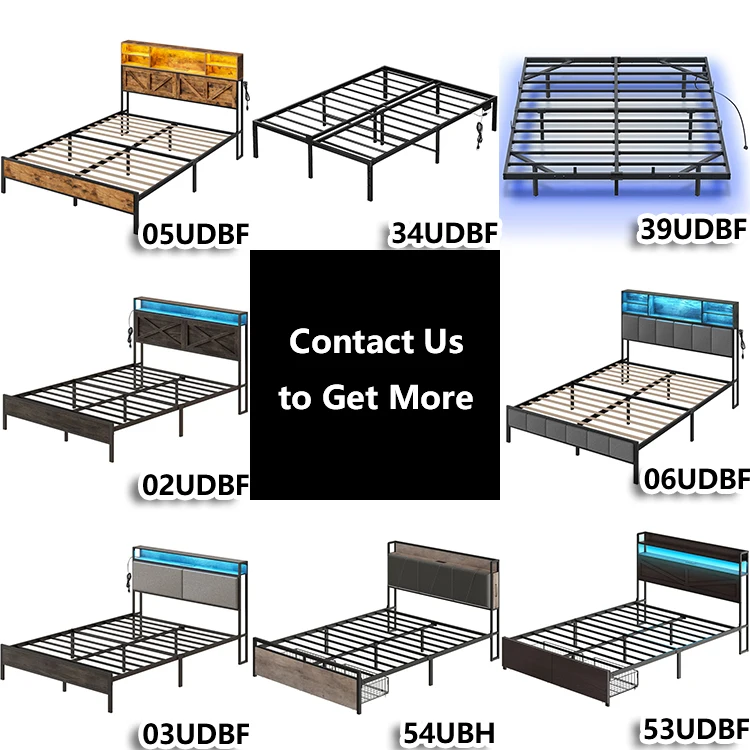 Wholesale Bed Frames, HOOBRO Brand Metal & Wood Bed Frame, Full/Double/Queen/King Size Style Bed Frame for Bedroom