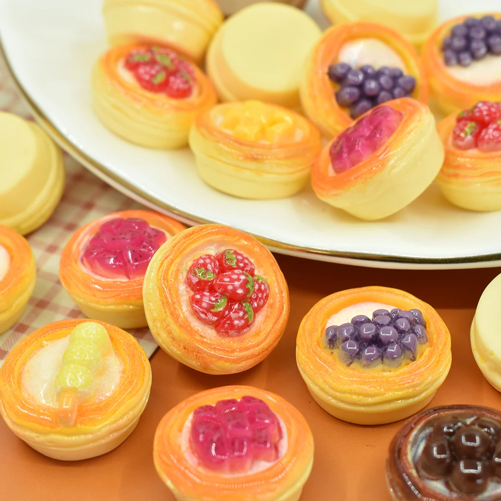 Sweet fruit egg tart miniature dessert resin cabochon for Dollhouse food charms diy earrings pendant refrigerator magnet