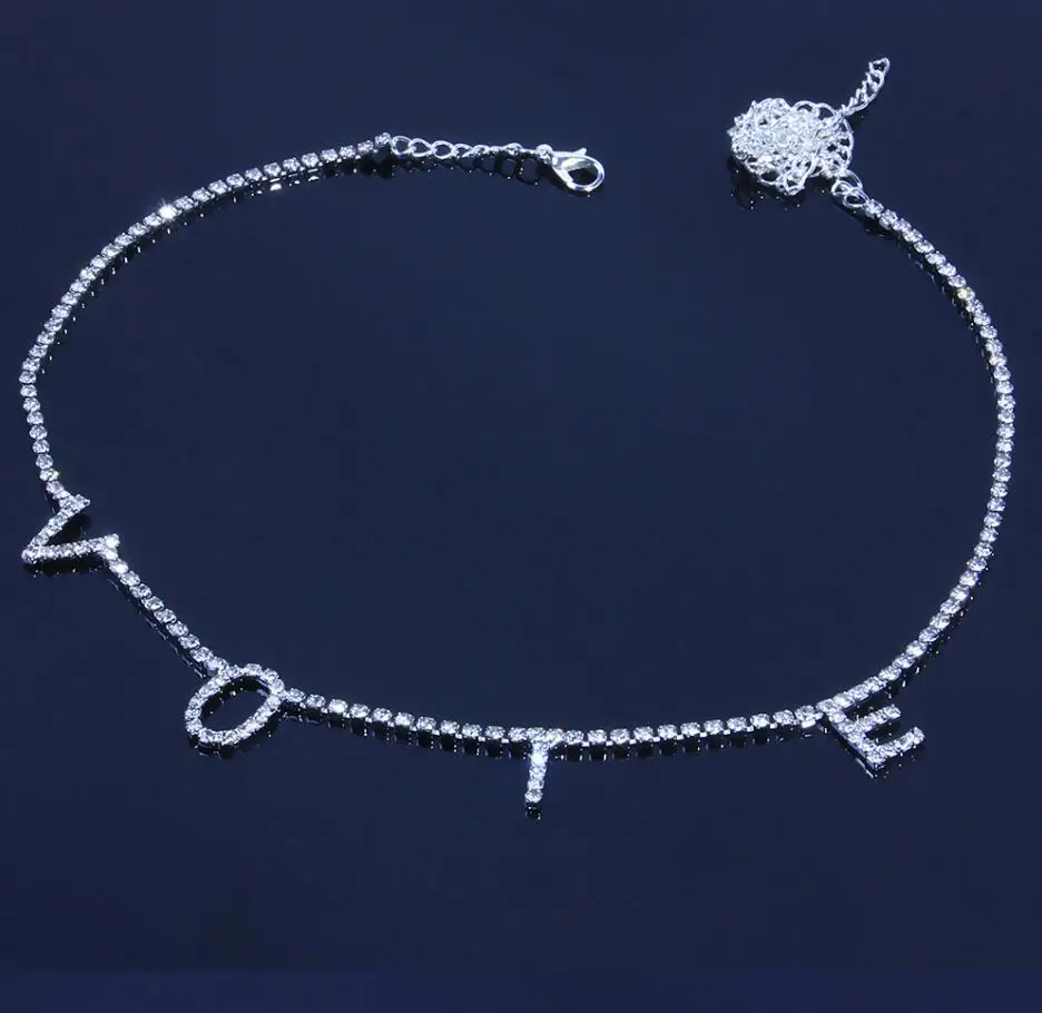 
Custom personality Gold Letter Pendant Crystal Rhinestone Initial vote necklace 