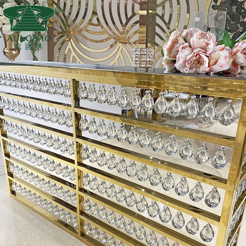 Мебель для ночного клуба, Золотая рама из нержавеющей стали с хрустальной барной стойкой