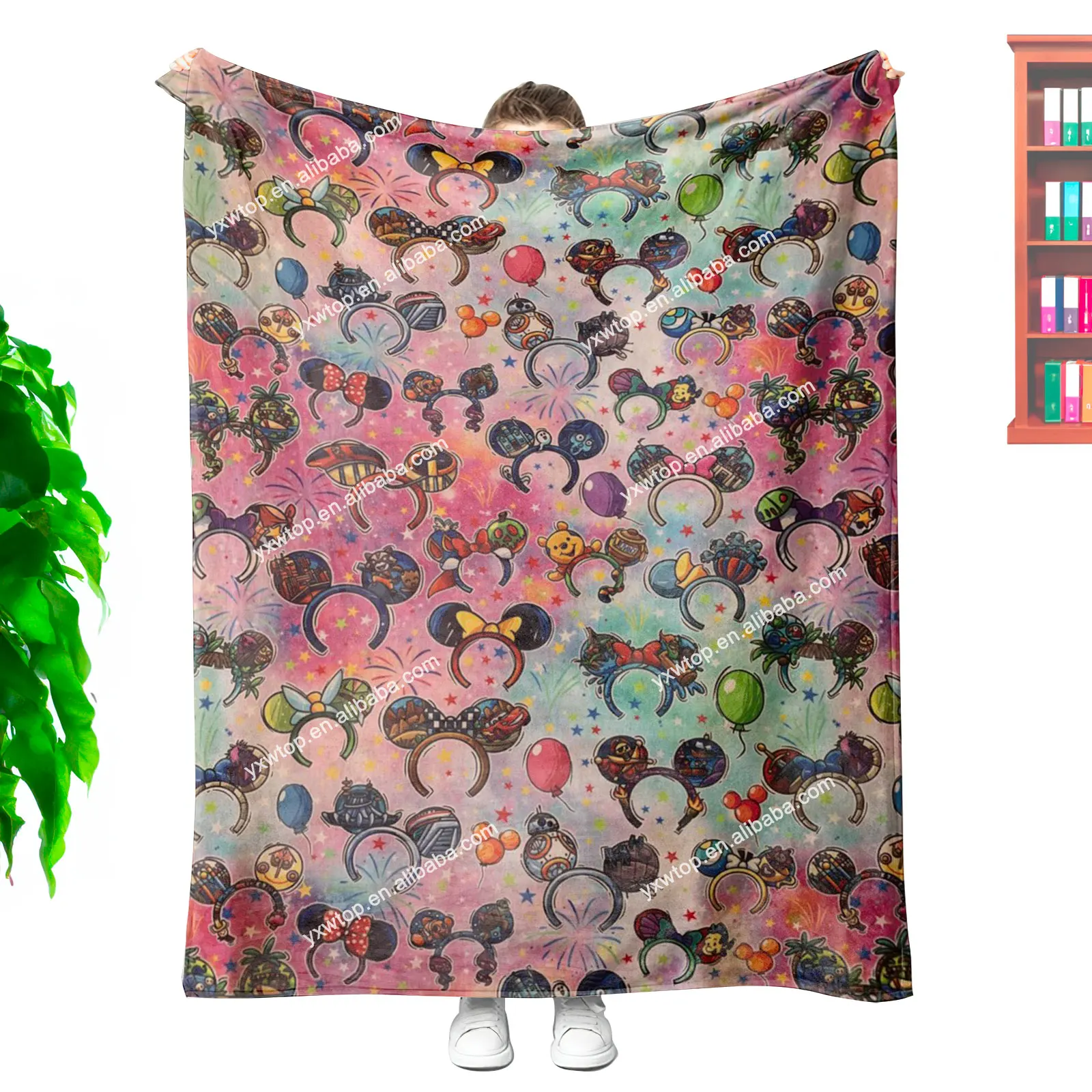 factory manufacturer wholesale gradient color firework cartoon mouse head Christmas throw decorative custom blanket printing