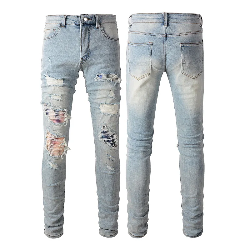 Jeans Mens Destroy Men Damage Tapered Ripped Skinny Patched Slim Tapered Jeans