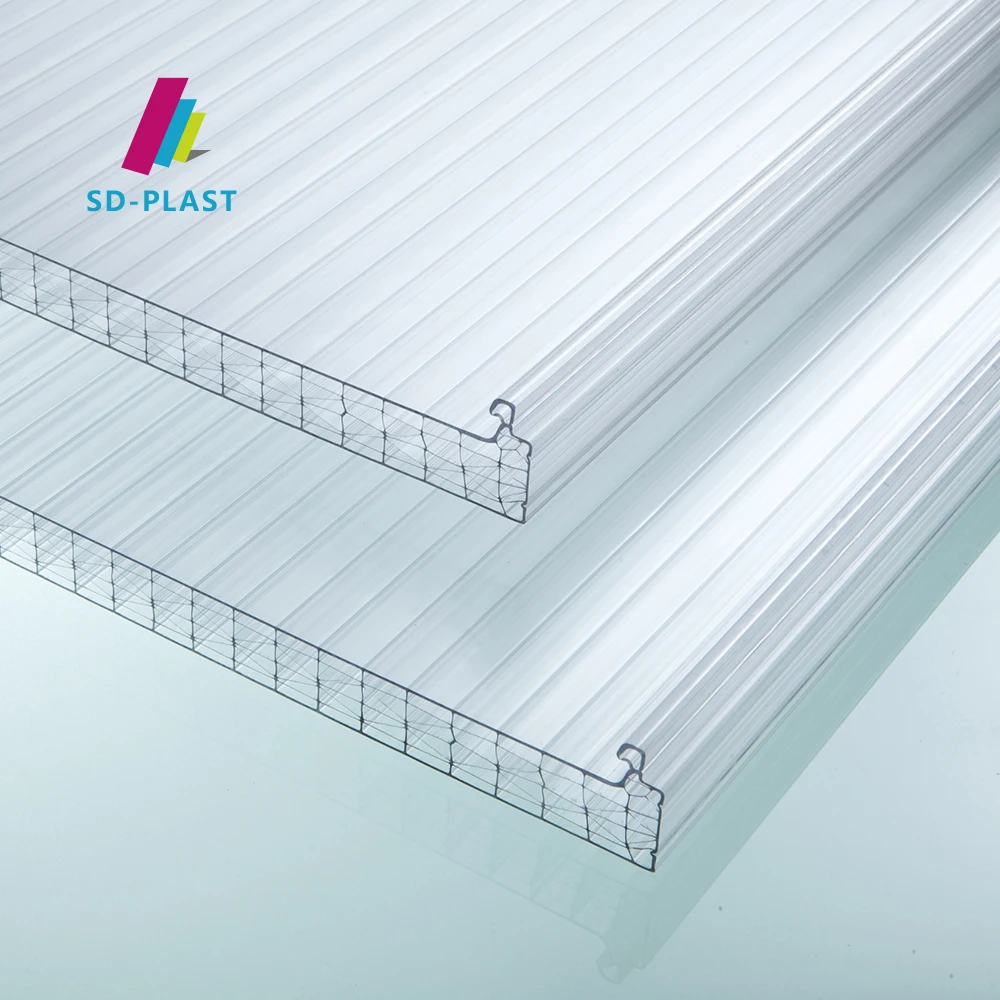 16mm 20mm 25mm 7-wall D-Structure multiwall polycarbonate sheet u locking system u-lock polycarbonate sheet for greenhouse