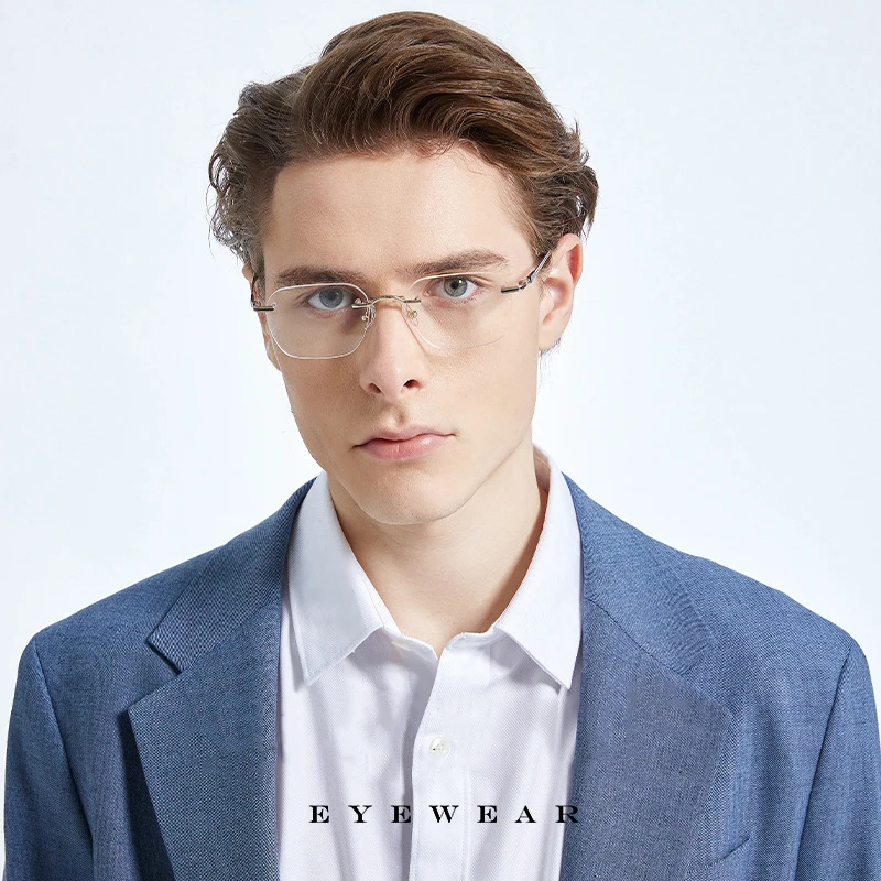 2024 ultra Light Frameless Dual Color IP Electroplating New Pure Titanium Anti Blue Light Square Glasses
