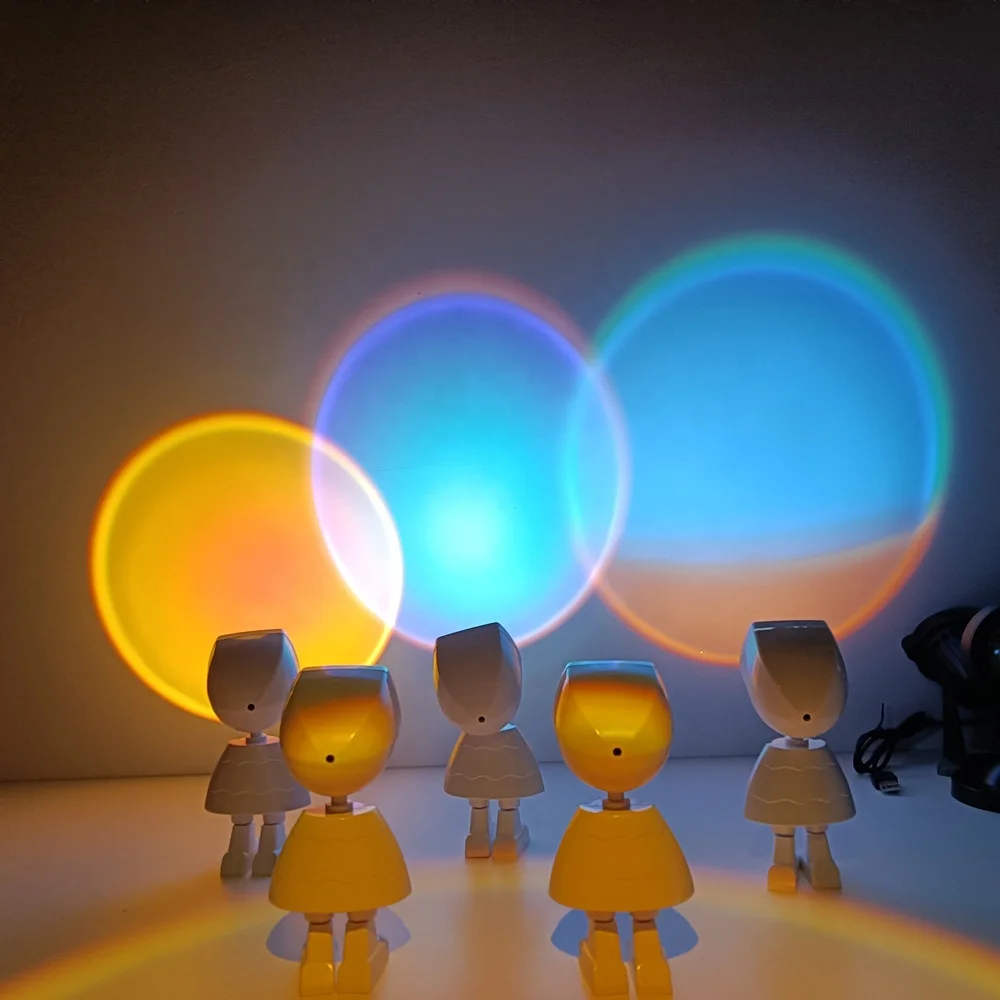 Rechargeable 3W Rainbow Sunset Red Projector Led Sunset Lamp With Battery USB Glow Light Warm Romantic