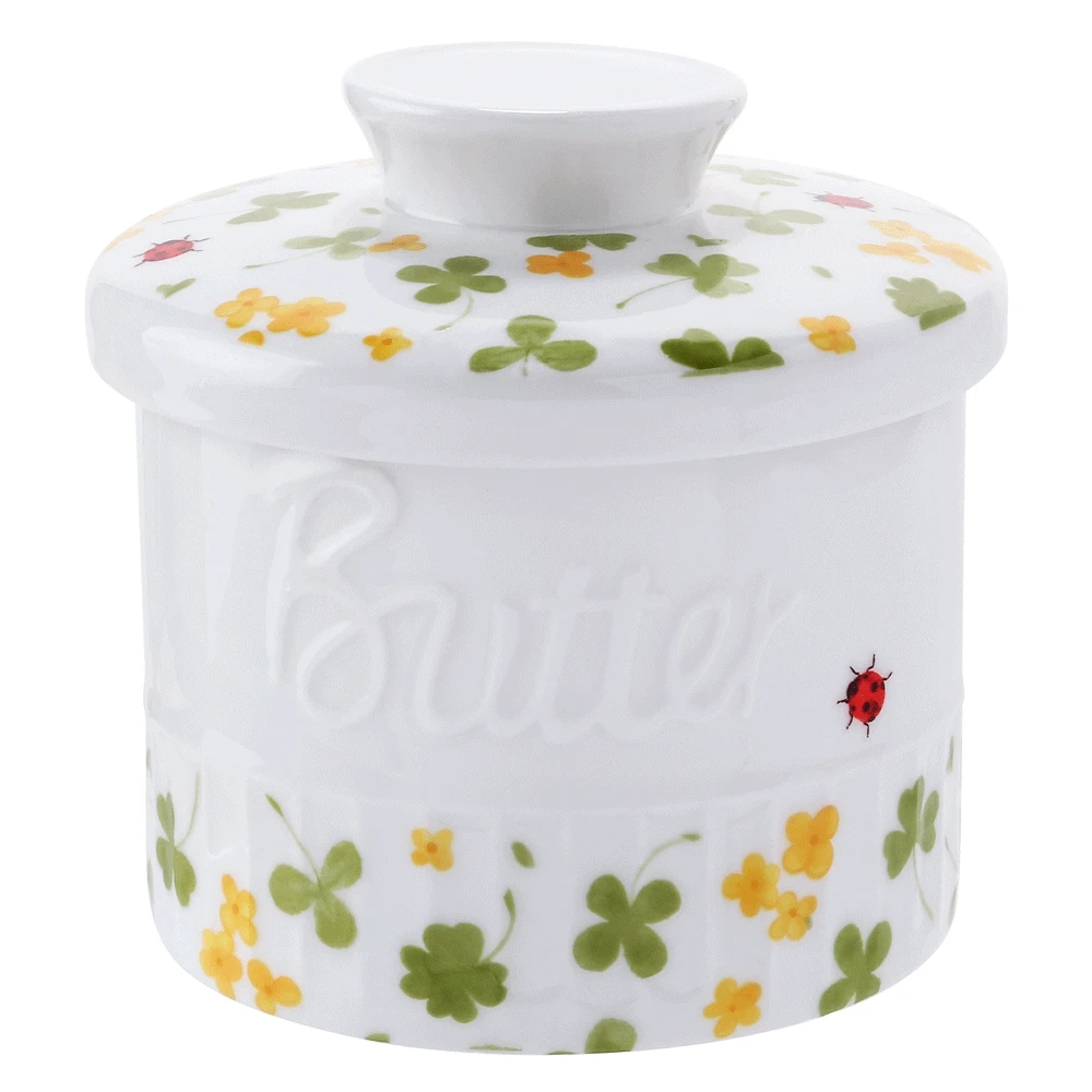 Фарфоровое масло Crock Keeper, керамический Колокольчик для масла, тарелка для французского масла с крышкой, декоративный фарфоровый дизайн, Четырехпозиционный Клевер