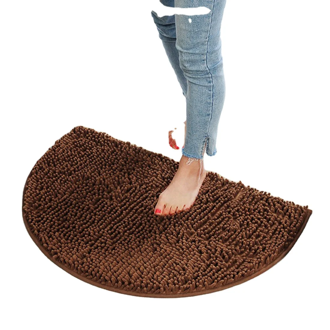 Hot Sale Chenille Bath Mat Non Slip Half Circle Carpet for Shower Absorbent Bath Mat