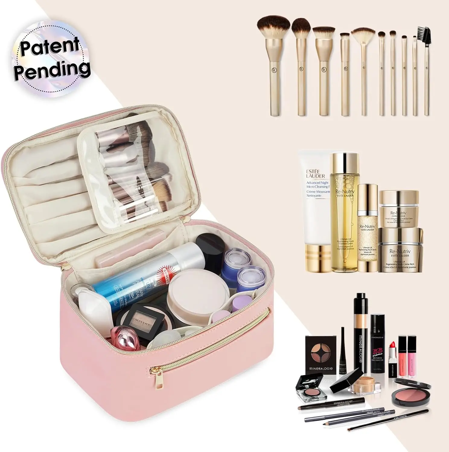 Custom Logo Makeup Bag Travel Make Up Organizer Cosmetic Brush Bags Case In Eco Vegan Leather For Women