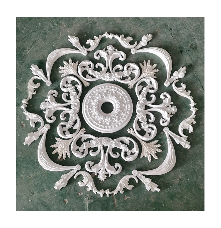 Polyurethane round ceiling appliques flower decorative arc mouldings decoration material
