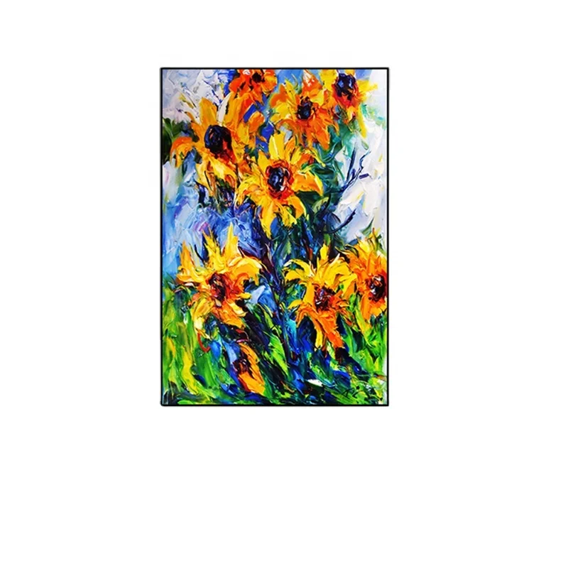 Hand-painted sunflower oil painting flower decoration painting modern living room hanging paintings American murals