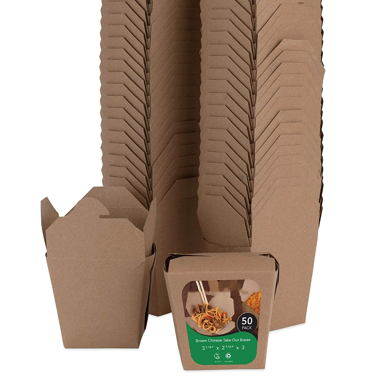Take Out Food Containers 16 Oz Microwaveable Kraft Brown Paper Chinese Takeout Box (50 Pack) Leak and Grease Resistant Stackable
