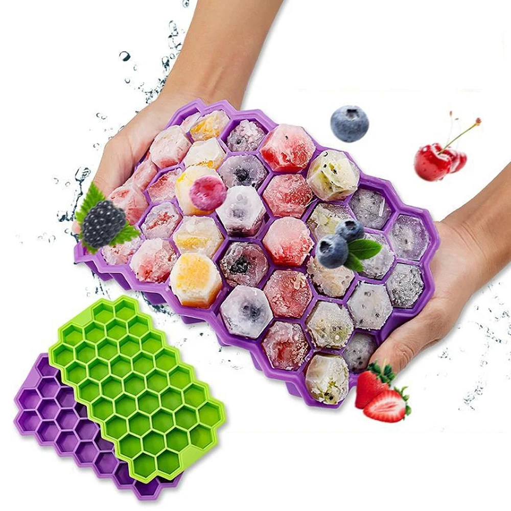 37 Cubes Honeycomb Ice Cube Tray Silicone Ice Cube Maker Mold With Lids For Ice Cream Party Whiskey Cocktail Cold Drink