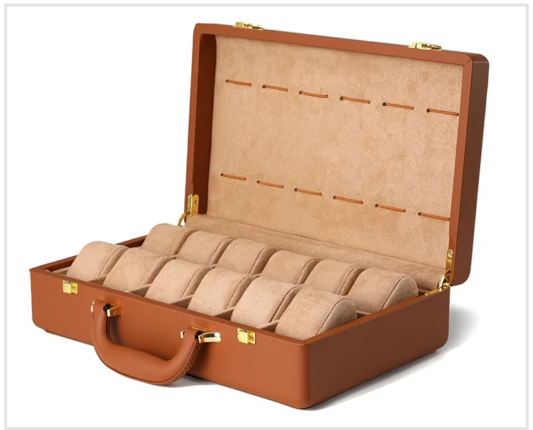Luxury Wholesale PU Leather Large Display Window 12 Slots Watch Box Handmade Gift Craft Watch Case