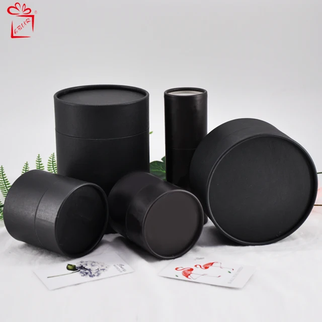 Custom Luxury Gold Stamping Empty Big Size Black Round Hard Paper Custom Cylinder Paper Tube With Pillow