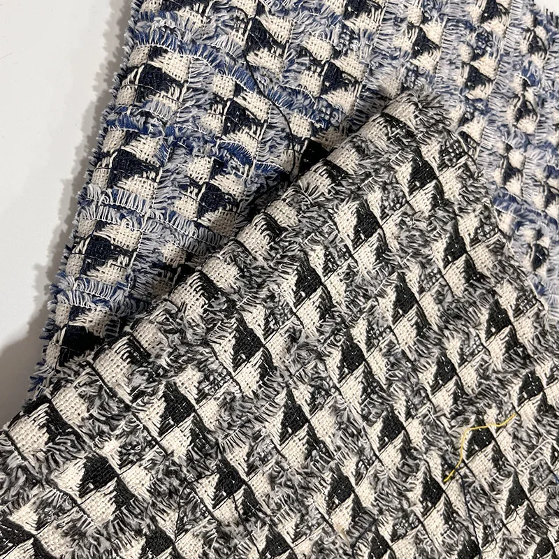 Wholesale factory custom wool tweed jacquard tweed fabric check woollen fabric winter fabrics for clothing