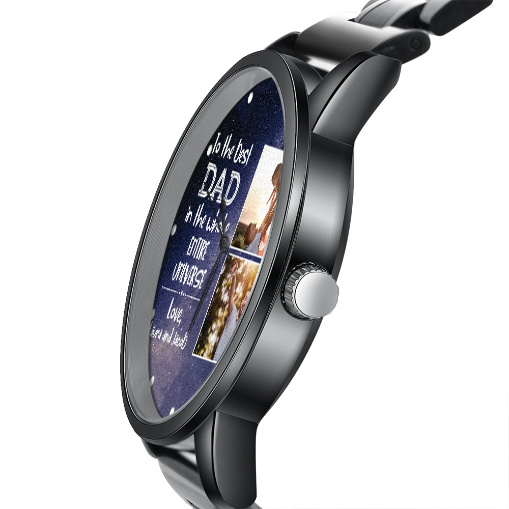 Подарок лучшему папе ручные часы с фото из нержавеющей стали Пользовательский логотип часы