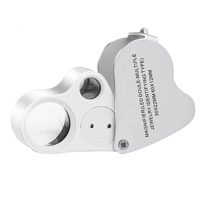 30X 60X Dual Lens LED Illuminated Jewelry Magnifier Pocket Microscope Magnifying Jewelers  Glasses Eye Loupe