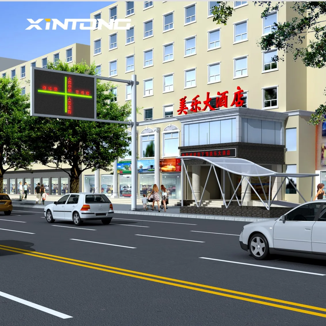 Polygonal Road Crossing Hot Dip Galvanized Traffic Light Pole with Traffic Sign